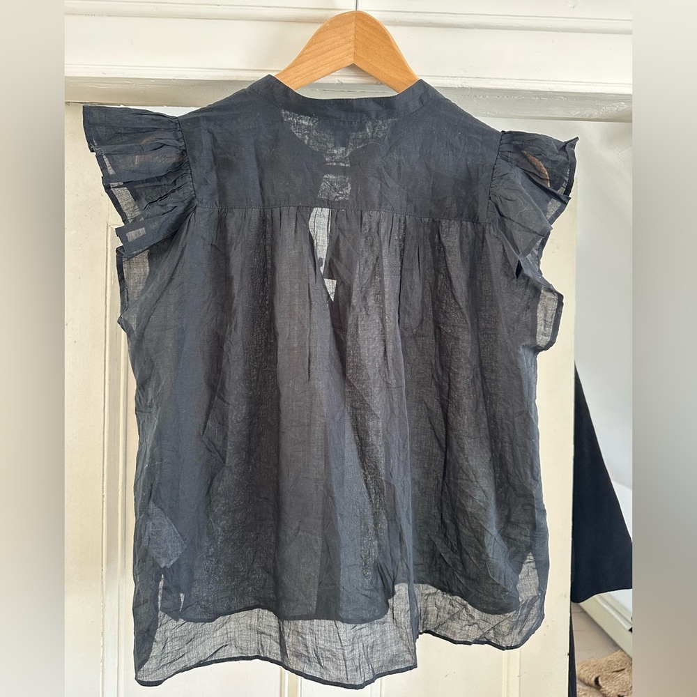 🏷️ NWT J.Crew Flutter-sleeve button-up shirt in cotton voile. Black. Size Small - Picture 4 of 6